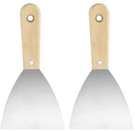 QUARKZMAN 2pz Spatola in Acciaio al Carbonio 4 Raschietto Flessibile Stucco Cartongesso Manico in Legno per Carta Parati Nastratura Raschiatura Vernice