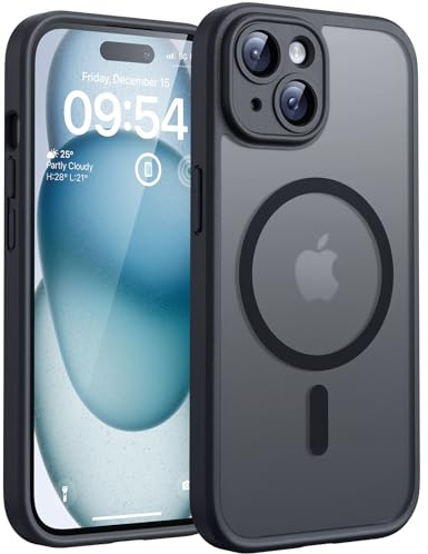 TOCOL for iPhone 15 Case, Compatible with MagSafe, Black | Full Camera Protection, Built-in Magnets, 15FT Military-Grade Shockproof Thin Slim Translucent Matte Phone Cover