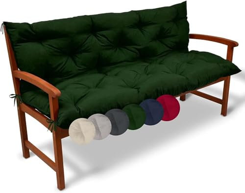 Generisch Sitzkissen Maßgeschneidertes Bankkissen für den Außenbereich mit Rückenlehne und Bändern, Grün, 3-Sitzer, 120 x 50 x 50 cm, für den Innen- und Außenbereich