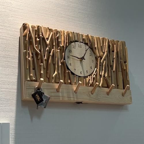 EXCLURA Stromkasten Verkleidung Wandbehangene Sicherungskastenabdeckung mit Uhr, Massivholz-Schalttafelabdeckung mit Haken, Sicherungskasten-Kunstwerk für den Haushalt(WXH-40 x 30CM(15.7 x 11.8))
