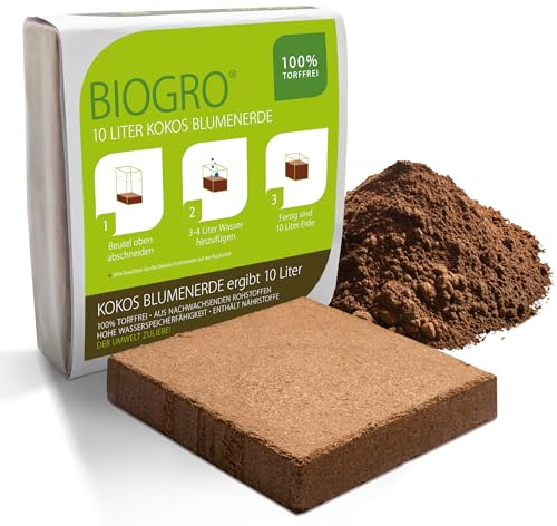BioGro Kokoserde Quellbeutel gepresst 1 Stück (10 Liter) – 100% torffreie Anzuchterde/Aussaaterde aus Kokosfasern für Pflanzen – Blumenerde für Zimmerpflanzen & Hochbeete – Direkt vom Hersteller