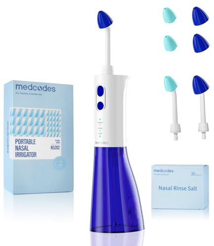 Medcodes Neti Pot Sinus Rinsing, Cordless Nasal Irrigation System Nasal Rinse Bottle Cleaner Machine, Electric Sinus Rinse System Kit for Sinus Relief & Nasal Care 30 Salt Pods (Large D)
