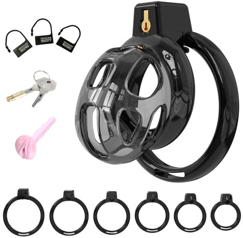 BDSMYOU Gabbia per Pene in Silicone,Chastity Cage con Plug Uretrale a Forma di Vagina + 6 Anelli per Testicoli,BDSM Bondagerie Accessori Sex Toys,Sexytoysys Uomo,Toys Sessuali per Uomini (S)