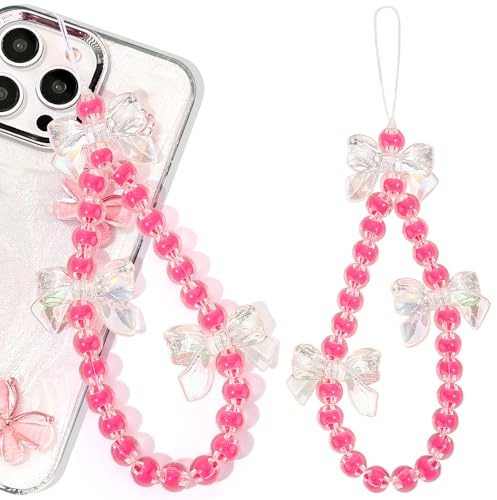 Wincredulous 1PC Shiny Wrist Lanyard Charm Strap Universal Cellphone Lanyard Wrist Smartphone Chain String Charm for Earphone Case(Hotpink Bow,1PC)