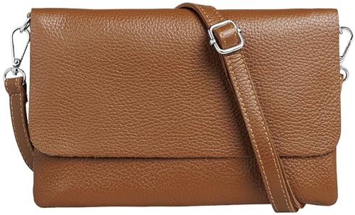 Caspar Elegante Leder Clutch Damen Umhängetasche Abendtasche mit verstellbarem Schultergurt - CLASSIC LINE - Modell No.835 - Made in Italy
