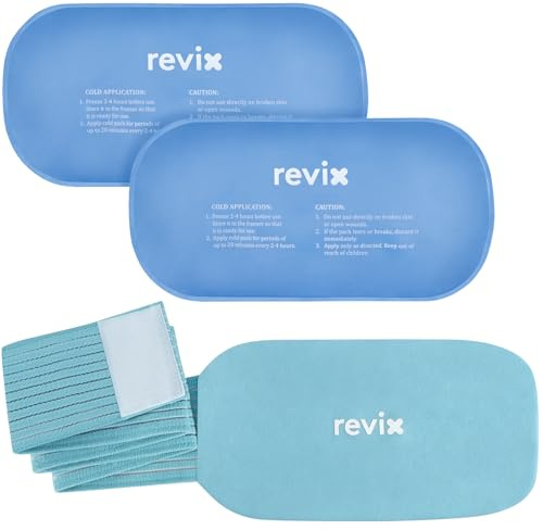 REVIX Ice Packs for Injuries Reusable, 2 Packs Hot and Cold Pack with Adjustable Strap, Flexible Ice Wraps for Joints and Muscle, Rotator Cuff, Back, Knee Discomfort Relief (10 x 5 Blue)