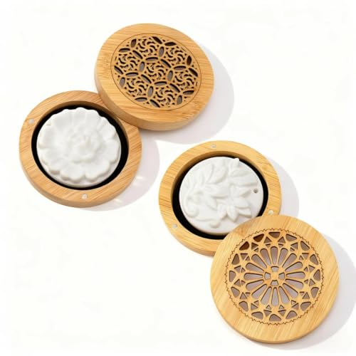 MUNTE 2 Piezas Difusor Aceites Esenciales Sin Agua de Madera, Diffusore di Pietra Profumata Redondo, Dos Estilos, Difusores de Aceites Esenciales con Caja, para Dormitorio, Oficina