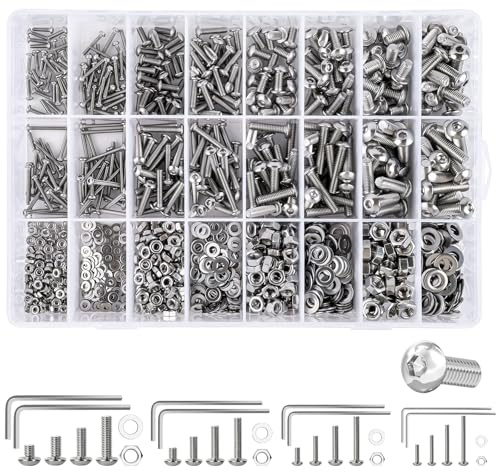 1210 Stk Schrauben Set, M2 M3 M4 M5 Gewindeschrauben Set 304 Edelstahl Linsenkopf Innensechskantschrauben mit Muttern Unterlegscheiben und Innensechskantschlüsseln Sortiment Set
