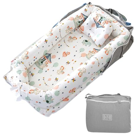 DOKKOME Babynest Tragbar Kuschelnest für Neugeborene Nestchen Baby Atmungsaktiv Bettnestchen Weich Babylounge Babynestchen für Säuglinge Waschbar Zubehör für Babybett Handtaschendesign Grau