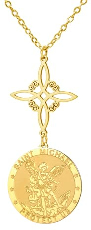 TEAMER Collana con ciondolo a forma di nodo strega di San Michele, il grande protettore dell'arcangelo amuleto, gioiello di protezione doppio amuleto