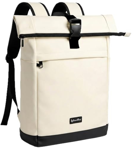 Sylvanthos Wasserdicht Rolltop Laptop Rucksack 18-25L, Weiß | Wasserdichtes Material, diebstahlsichere Reißverschlüsse und Platz für 17-Zoll-Laptop