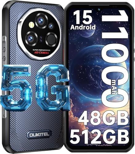 OUKITEL WP55 Ultra Outdoor Handy, 6.6”FHD+ 120Hz,48GB+512GB/2TB, Android 15 Outdoor Handy Ohne Vertrag, 11000mAh/33W, 108MP+32MP+8MP Nachtsicht, Wärmebildgebung/5G Dual SIM/NFC/OTG/Face ID, Grau