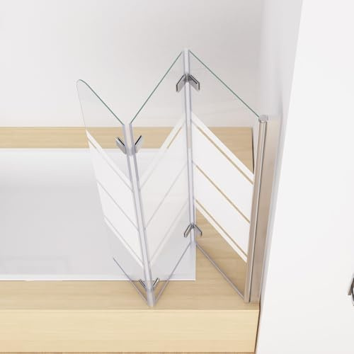 MIQU DCY 130 x 140 cm Shower Screen for Bathtub Shower Enclosure with 3-Piece Folding Wall 5 mm Tempered Glass with Pattern Swivelling Foldable Glass Wall Shower Screen Bath Attachment