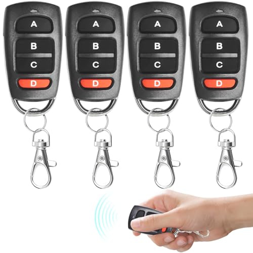 4 StückUniversal-Fernbedienung für Garagentor, 433 MHz Drahtlose Fernbedienung Duplikator,Reichweite 50 m, Duplikator, Fester Code, kompatibel mit 2260, 2262, PT2264, 5326, 2240, 1527