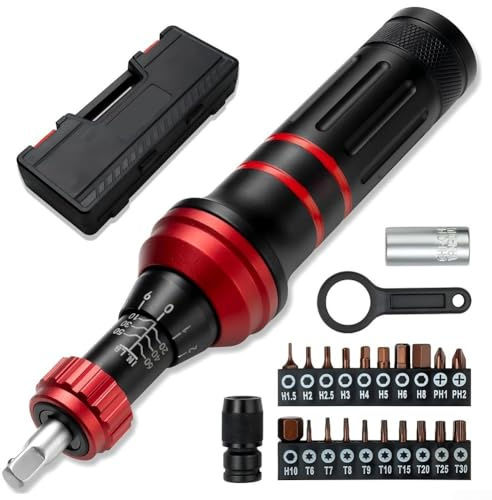 FACULX Tournevis dynamométrique réglable de 25,4 à 203,2 cm avec embouts plats hexagonaux TORX, ensemble de 20 embouts et porte-embouts, pour travaux d'entretien et d'assemblage (1-8 N.M)