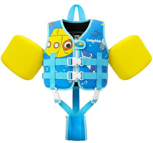 Gogokids simväst för barn, simärmar, småbarn, jackstil, flytflythjälp, med justerbara remmar, barn, flytväst för 2–6 år/15–30 kg