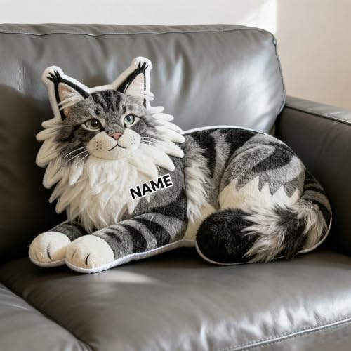 LCMAIT Individuelles Kissen in Katzenform Personalisiertes Süßes Kissen mit Namen Party-Andenken Geburtstags Jungen und Mädchen Sofa-Dekoration (Katze)
