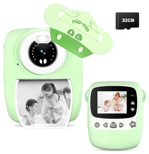 Cuisine au lait, carte TF 32 Go, appareil photo pour enfants, 30 MP, 1080P, écran de 2,4 pouces, impression instantanée pour enfants (vert)