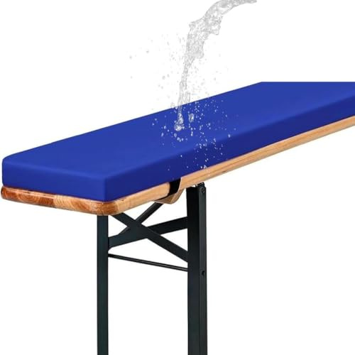 Bierbank-Kissen-Set, wasserdicht, rutschfest, 220 x 25 cm, 180 x 23 cm, 200 x 30 cm, Outdoor-Lounge, Sitzkissen mit Schnallen, wetterfest, blau, 140 x 28 x 5 cm
