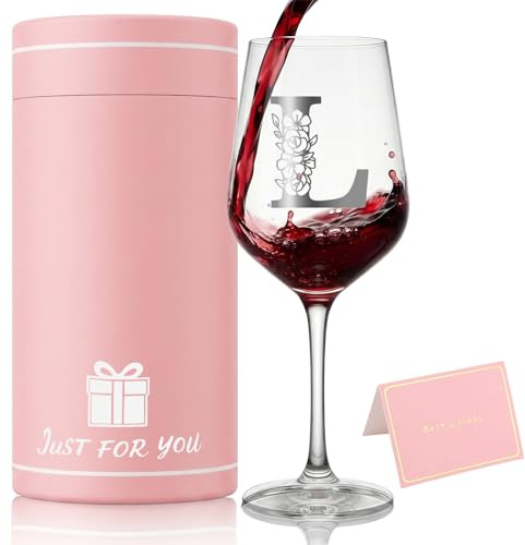 Bliceon Personalised Wine Glass for Women, Personalised Gifts for Women, 16oz Initial Gin Glass Set, Birthday Gifts for Mum Sister Wife, Wedding, Drinking Glasses Wine Gift (L)
