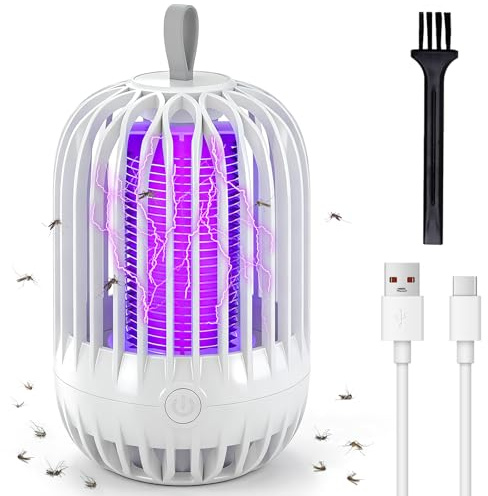 YGVQN Lampe Anti-Moustique Rechargeable USB, Tueur d'Insectes Électrique UV 360° Puissant, Piège à Mouches sans Produit Chimique, Lumière de Nuit LED, pour Intérieur, Extérieur, Jardin et Camping
