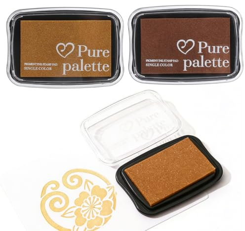LAKJUOZ Stempelkissen Set Vintage, Wiederverwendbare Metallic Stempelfarbe In Gold Und Kupfer Diy Fingerabdruck Stempel Für Scrapbooking Karten Hochzeit, Kinderbasteln Schnelltrocknend, Wasserfest