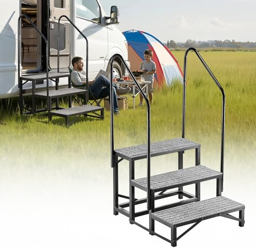 VEVOR Escalier Mobile à 3 Marches, Marchepied avec 2 Rampes pour Caravane, avec Patins Antidérapants pour Personnes Âgées, Animaux Domestiques, Portable pour Spa, Camping-car, Piscine, Capacité 300 kg