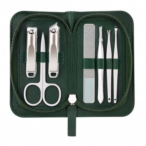 Mulbijeo Kit Manicura 7 Piezas Profesional, Set de Manicura & Pedicura Portátil de Acero Inoxidable, Herramientas para Uñas, Cejas & Cuidado Facial, Estuche Elegante, Regalo Ideal