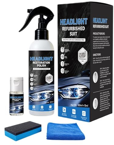 Headlight Restoration Kit Spray,Renovateur Phare Voiture | kit Renovation Phare Voiture,sans Outils nécessaires,Fast & Easy Headlight Cleaner & Restorer, Removes Yellowing & Oxidation