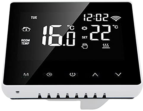 HUSHUI Smart WIFI-termostat för Eluppvärmning med LCD-pekskärm Snygg Design Idealisk för Uppvärmning Av Hem och Kontor (Vit baksida och vit knapp 16A)