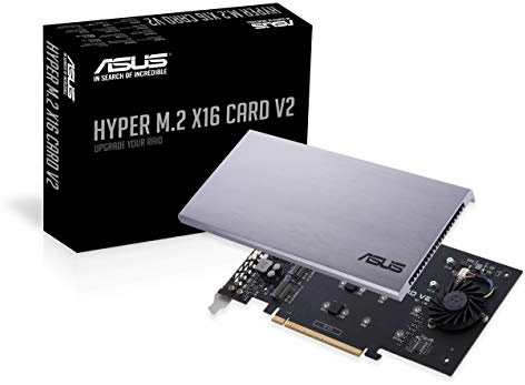 ASUS Hyper M.2 X16 PCIe 3.0 X4 Erweiterungskarte V2 unterstützt 4 NVMe M.2 (2242/2260/2280/22110) bis zu 128 Gbit/s für Intel VROC und AMD Ryzen Threadripper NVMe Raid