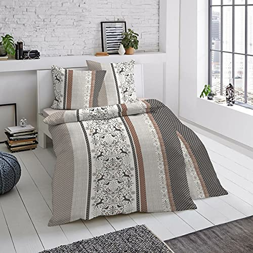 Traumschlaf Biber Bettwäsche Rentiere braun 1 Bettbezug 135 x 200 cm + 1 Kissenbezug 80 x 80 cm
