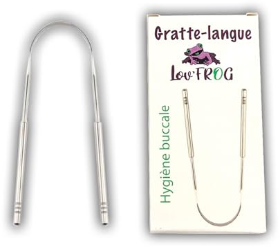 Lov'Frog - Gratte-Langue - Hygiène Bucco-Dentaire, Haleine Fraîche - Nettoyeur de Langue en Acier Inoxydable