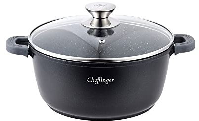 Kochtopf Aluguss Glasdeckel Ø32cm Induktion Marmorbeschichtung Suppentopf Pfanne schwarz