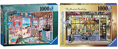Ravensburger My Haven No.7 The Beach Hut 1000 Piece Jigsaw Puzzle for Adults & for Kids Age 12 and Up & The Greatest Bookshop 1000 Piece Jigsaw Puzzle for Adults & for Kids Age 12 and Up