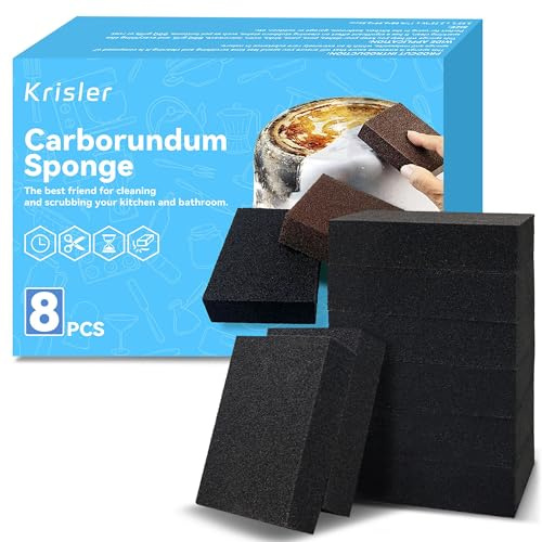 Krisler 8pc Black Carborundum Sponge Nano Emery Sponges Caspian Stone Pot Clean Brush Rust Eraser Grit Scouring Pads Pot Cleaning Pads with Carborundum Washing Kitchen Cleaner Tool(thickness-1inch)