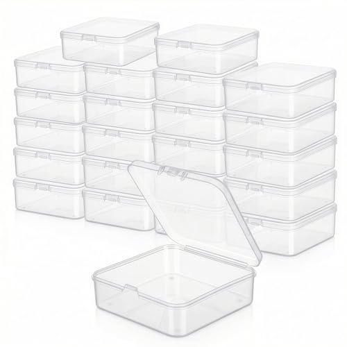 LJY 23 Kunststoffboxen mit Deckel, Transparent, 7,5 x 7,5 x 2,5 cm | Für Perlen, Schmuckzubehör, kleine Schrauben und trockene Kleinteile in Haushalt, Hobbyraum oder Werkstatt