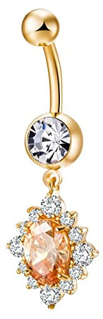 Stfery Belly Piercing Ring, Bauchnabelpiercing H?Ngend Titan Edelstahl Sekt Ovaler Luxus-Zirkonia Geschenk für Damen