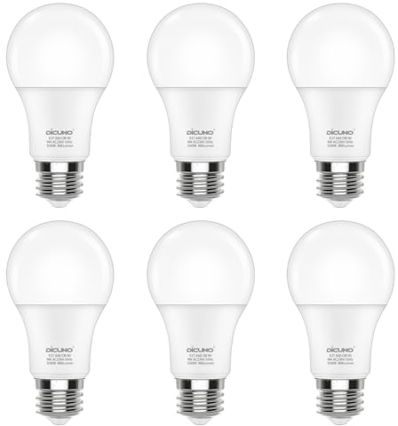 DiCUNO 9W E27 LED Lampe ersetzt 60W, 5000K Kaltweiß, 806lm, A60 Matt Edisonbirne, CRI 90, 220° Abstrahlwinkel, flimmerfrei, nicht dimmbar, 230V Energiesparlampe, 6er Pack