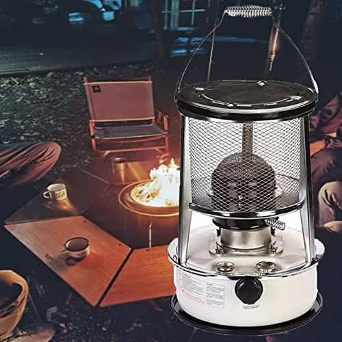 2600W Petroleumofen für Innenräume, 2 in 1 Tragbarer Petroliumheizer, Heizung Ohne Strom Innen, Camping-Heizofen, für Eisfischen Wandern Jagd Überleben Notfall-Terrasse,White6L