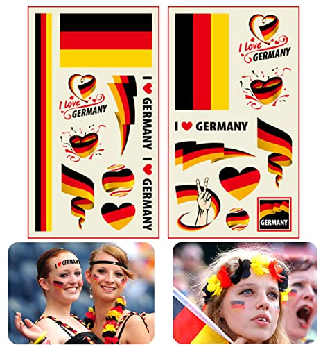 YEJAHY 24 Blatt Deutschland Temporäre Tattoos zur WM Tattoos Gesicht Aufkleber Fußball Fans WM Dekorationen Wasserdicht Fußball Tattoos Länderflagge Temporäre Tattoos Aufkleber