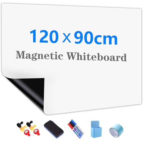 JOMUSAGA Whiteboard Folie, 120 x 90 cm, magnetisch selbstklebende Weißwandtafel Folie, Whiteboard Sticker DIY, inklusive Marker, Schwamm und Magnete, für Schule, Büro und Zuhause