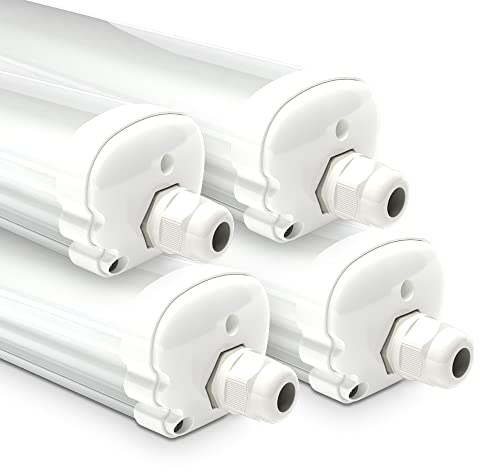 HOFTRONIC - Lot de 4 Réglette LED 120 cm - IP65 extérieur étanche - 36W 4230 Lumens - 4000K neutre blanc - Connectable - pour Cave, Garage, et l'entrepôt - Lampe Fluorescente LED étanche