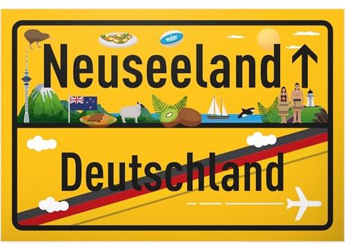 DankeDir! Neuseeland Deutschland Ortsschild - Schild 30 x 20 cm - Geschenk Idee Gutschein Reise Urlaub Reisegutschein Männer & Frauen Geldgeschenk Abschiedskarte Geschenkidee Deko Karte