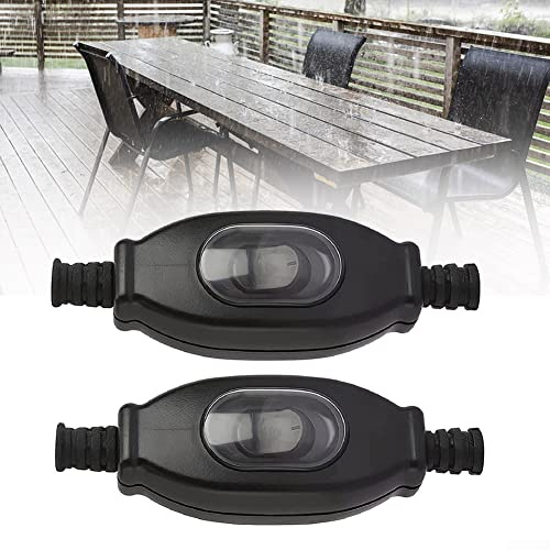 DAZZLEEX Lot de 2 interrupteurs intermédiaires étanches IP65 avec cordon noir 3 A/250 V pour lampes, appareils électriques, 6 mm