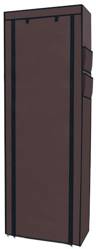 INTIRILIFE Armadio pieghevole 170x58x28 cm in MARRONE KOKOS - Con cerniera Armadio in stoffa Armadio scarpiera con 9 scomparti - Armadio da campeggio armadio in tessuto