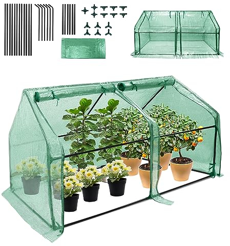 LZQ Serra in pellicola per pomodori, con 2 ante arrotolabili, borsa isolante, tetto a punta, bassa, resistente ai raggi UV, per piante da giardino, verde, 180 x 90 x 90 x 90 cm