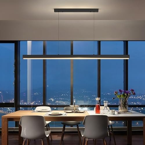 Mikeru Moderne Esstisch-Hängelampe 180cm, 50w Dimmbare Led-Hängelampe Mit Fernbedienung Mit Speicherfunktion/Höhe 1-150cm Einstellbare Kücheninsel-Lampe, Für Wohnzimmer, Küche