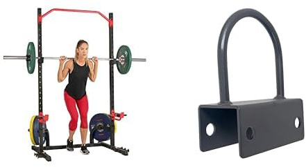 Sunny Health & Fitness Power Zone Squat Stand Rack Power Cage - SF-XF9931 + Unisex's U-Ring Attachment for Power Racks and Cages – SF-XFA005, Black, One Size