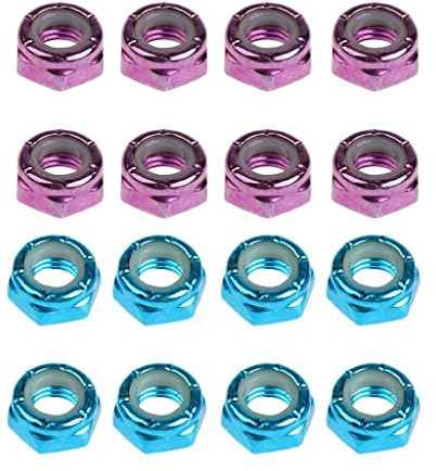 Generic Premium Carbon Steel Kingpin Axle Screw Nuts for Skateboard Longboard Trucks - Set of 16, Blue Violet